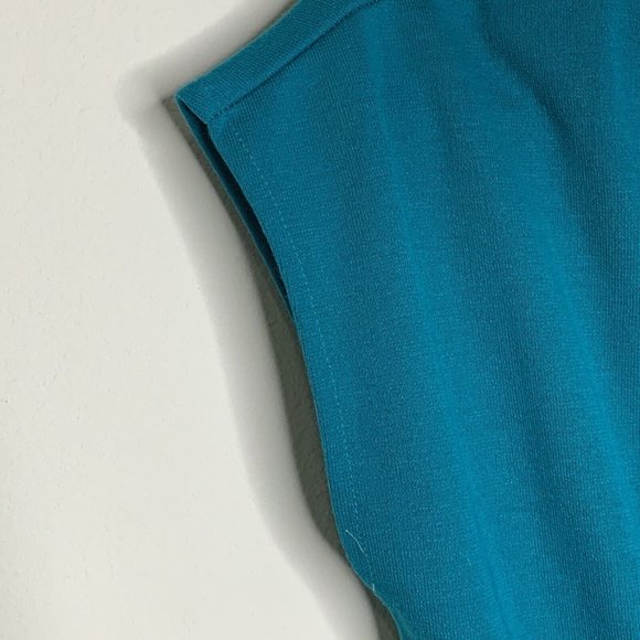 Stuart Alan Petites Sweater Dress Womans 12 Teal Black Stripe No Sleeve w/Jacket - Picture 14 of 16